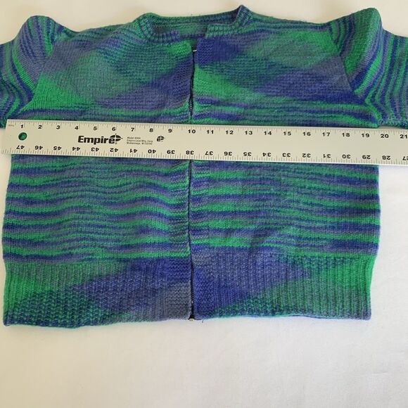 Y2K Retro Cropped Cardigan Sweater Women S* Green Blue Stripe Zip Funky Eclectic - Picture 5 of 7